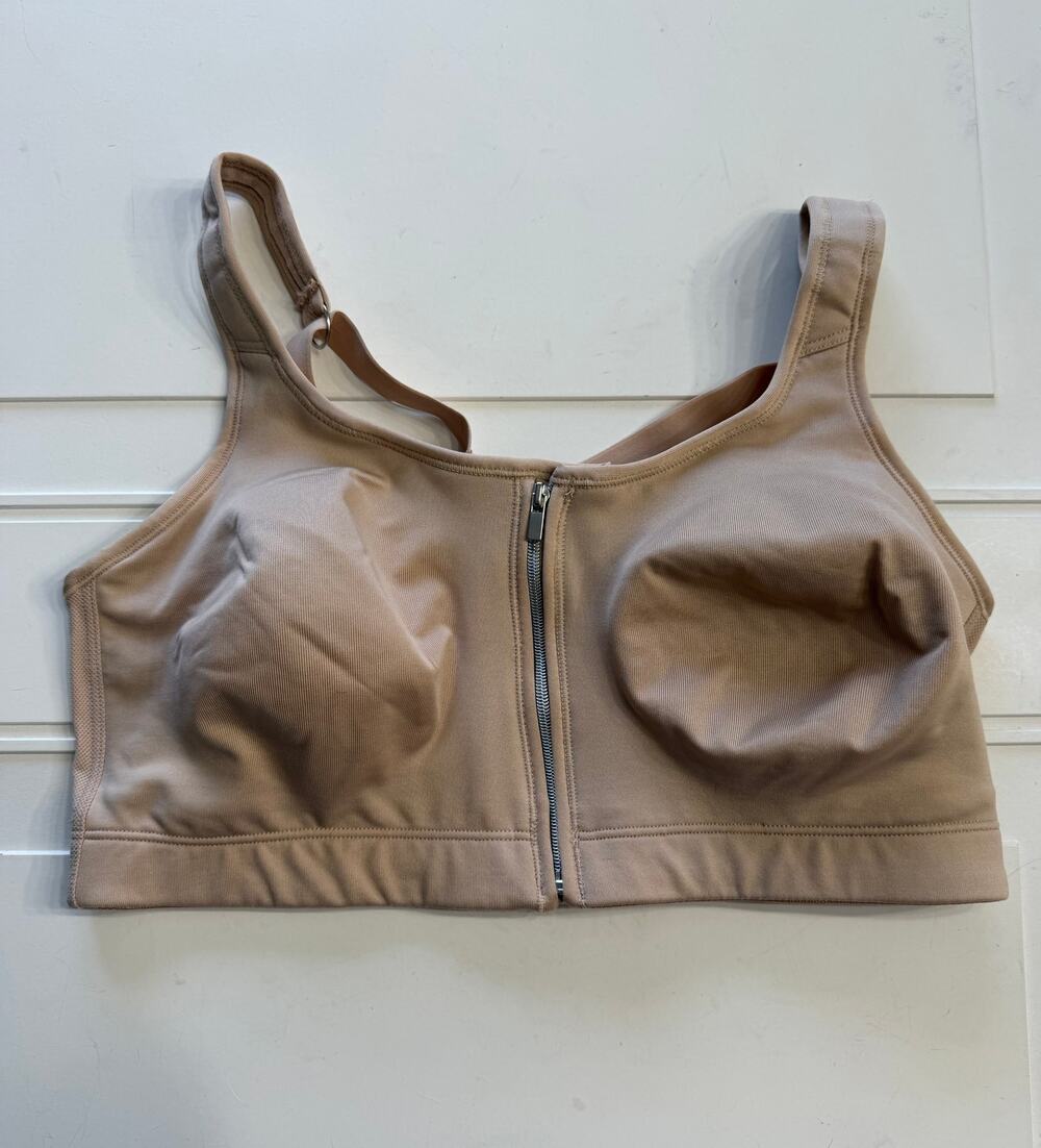 Playtex Womens Sz L Tan Nude Front Zip Unpadded Sports Bra